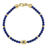 14K Yellow Gold 4mm Lapis and Sapphire Beaded Bracelet with Evil eye