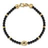 14K Yellow Gold 4mm Onyx and Sapphire Beaded Bracelet with Evil eye