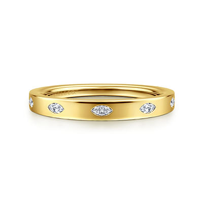 14K Yellow Gold 5 Stone Burnish Set Marquise Diamond Anniversary Band