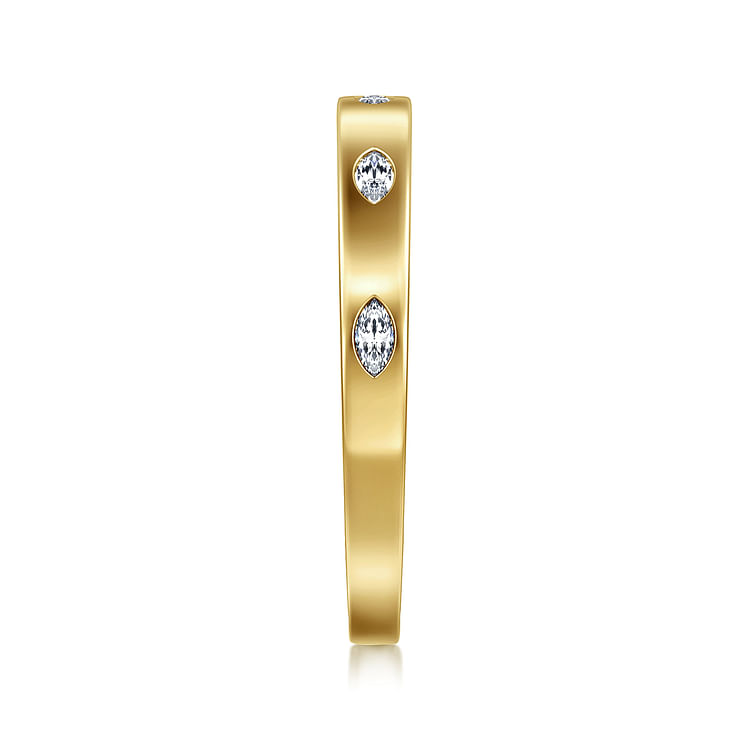 14K Yellow Gold 5 Stone Burnish Set Marquise Diamond Anniversary Band