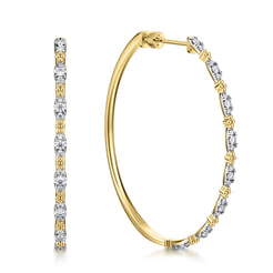 14K Yellow Gold 50mm Diamond Station Hoop Earrings