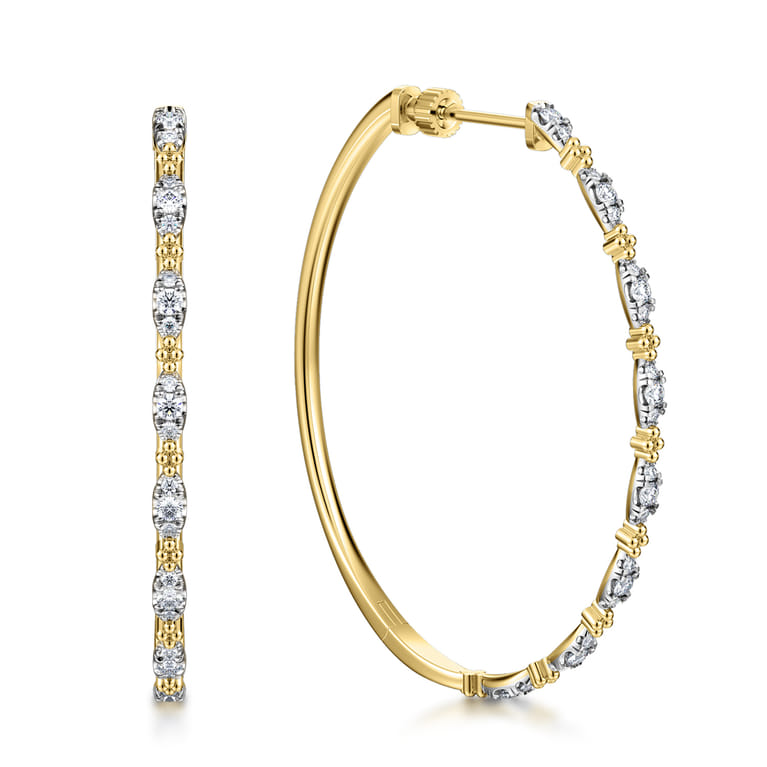 14K Yellow Gold 50mm Diamond Station Hoop Earrings - 0.7 ct - Shot 1