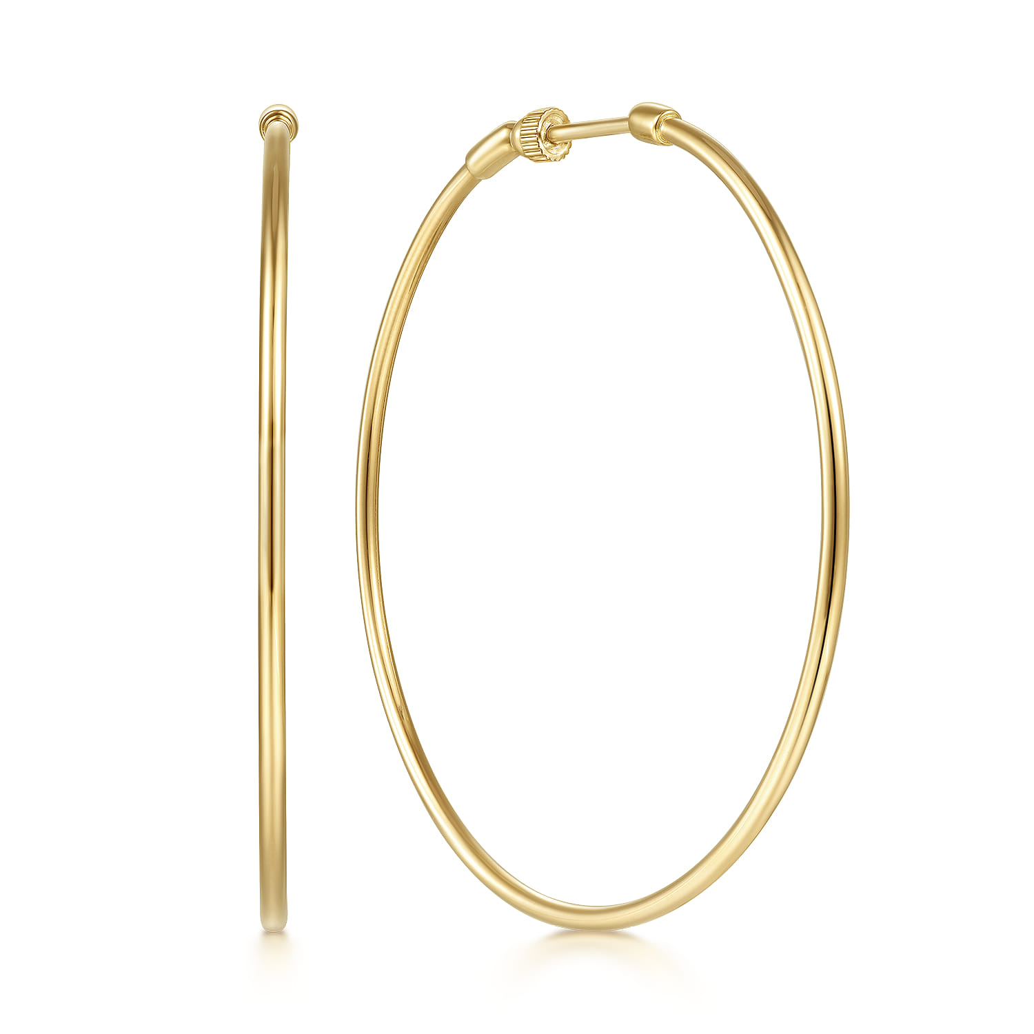 14K Yellow Gold 50mm Round Classic Hoop Earrings - Shot 1