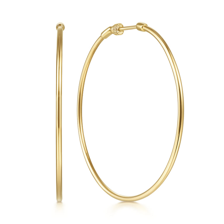 14K Yellow Gold 50mm Round Classic Hoop Earrings - Shot 1