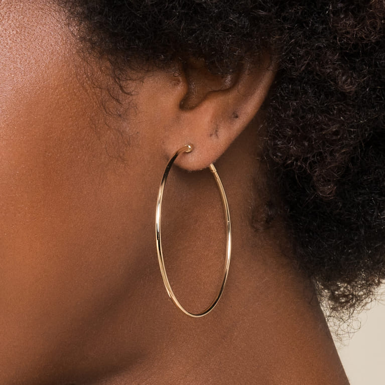 14K Yellow Gold 50mm Round Classic Hoop Earrings - Shot 3