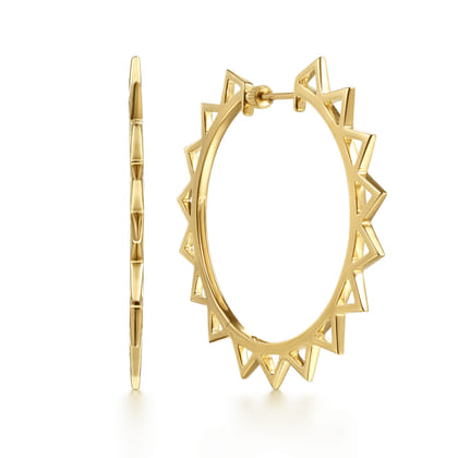 14K Yellow Gold 50mm Spike Classic Hoop Earrings