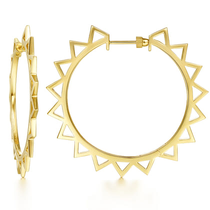 14K Yellow Gold 50mm Spike Classic Hoop Earrings