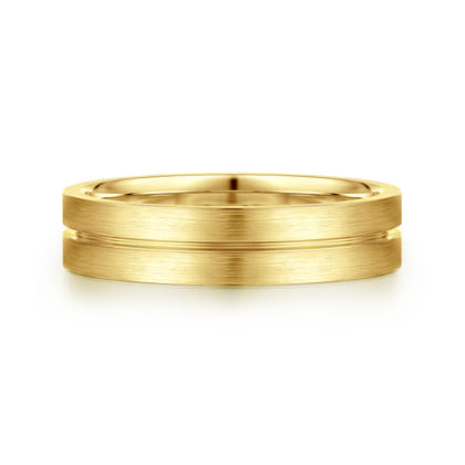 14K Yellow Gold 5mm - Men's Wedding Band in Horizontal Brush Finish