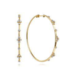 14K Yellow Gold 60mm Round Classic Diamond Hoop Earrings