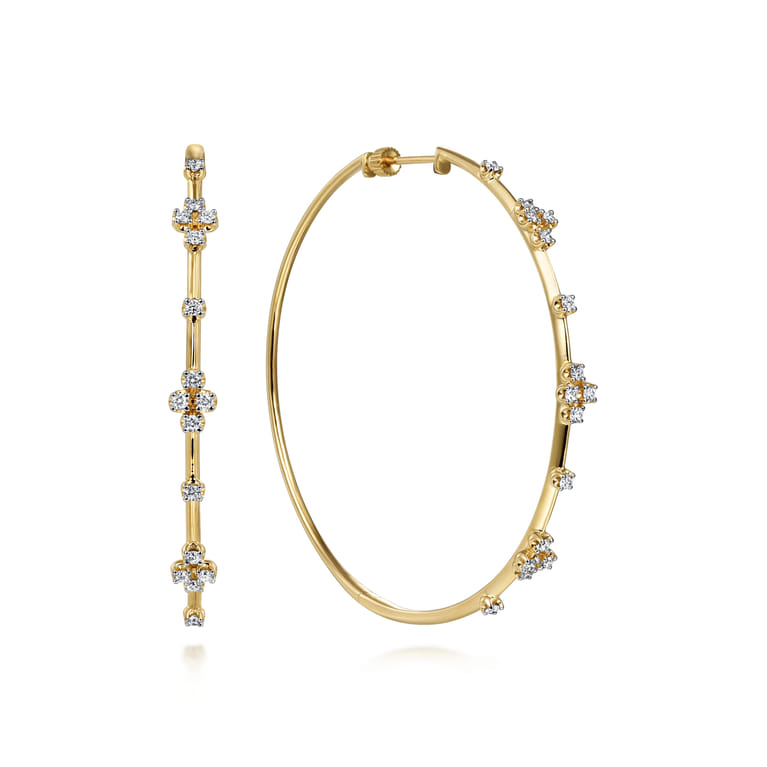 14K Yellow Gold 60mm Round Classic Diamond Hoop Earrings - 0.8 ct - Shot 1