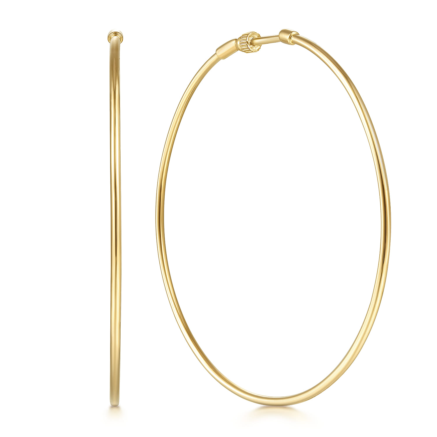 14K Yellow Gold 60mm Round Classic Hoop Earrings - Shot 1