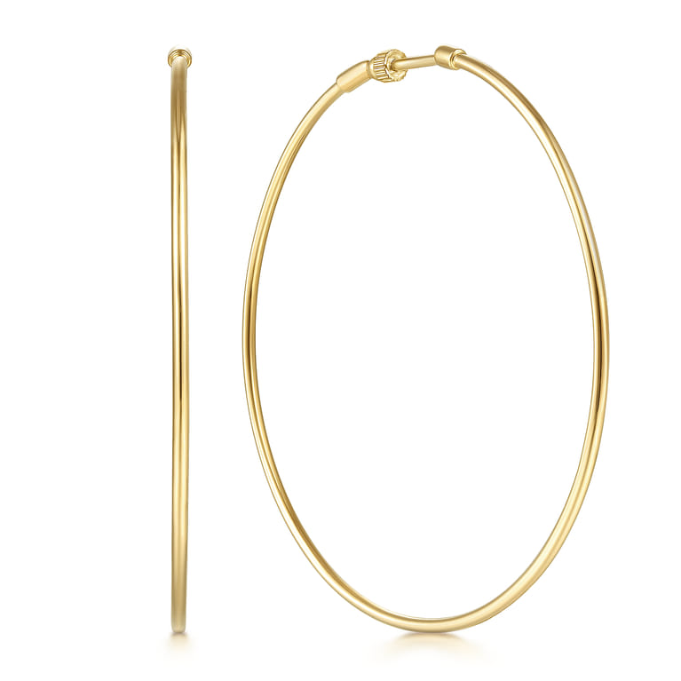 14K Yellow Gold 60mm Round Classic Hoop Earrings - Shot 1