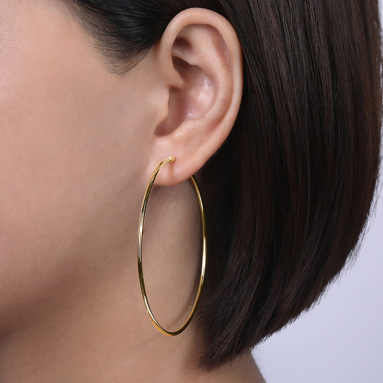 14K Yellow Gold 60mm Round Classic Hoop Earrings - Shot 2