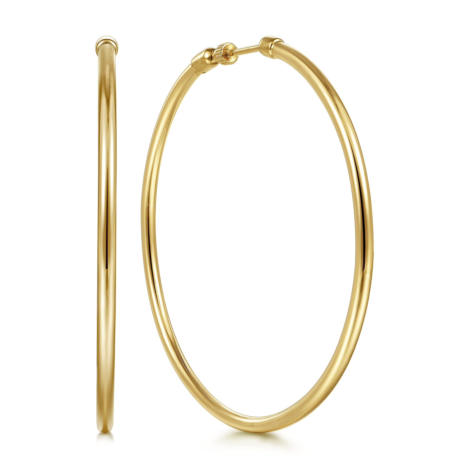14K Yellow Gold 60mm Round Classic Hoop Earrings - Shot 1