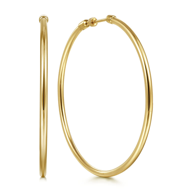 14K Yellow Gold 60mm Round Classic Hoop Earrings - Shot 1