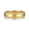 14K Yellow Gold 6mm - Beads Men's Wedding Band in Horizontal Brush Finish