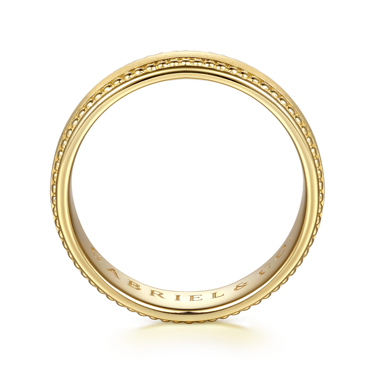 14K Yellow Gold 6mm - Beads Men's Wedding Band in Horizontal Brush Finish - Shot 2