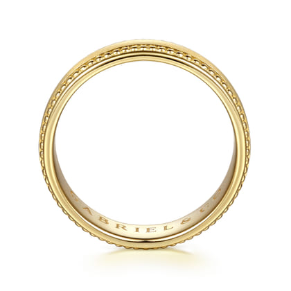 14K Yellow Gold 6mm - Beads Men's Wedding Band in Horizontal Brush Finish