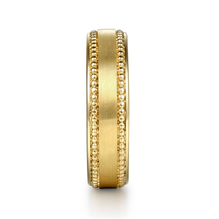 14K Yellow Gold 6mm - Beads Men's Wedding Band in Horizontal Brush Finish - Shot 4