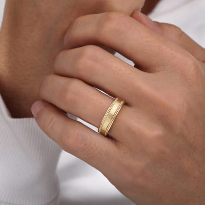 14K Yellow Gold 6mm - Beads Men's Wedding Band in Horizontal Brush Finish
