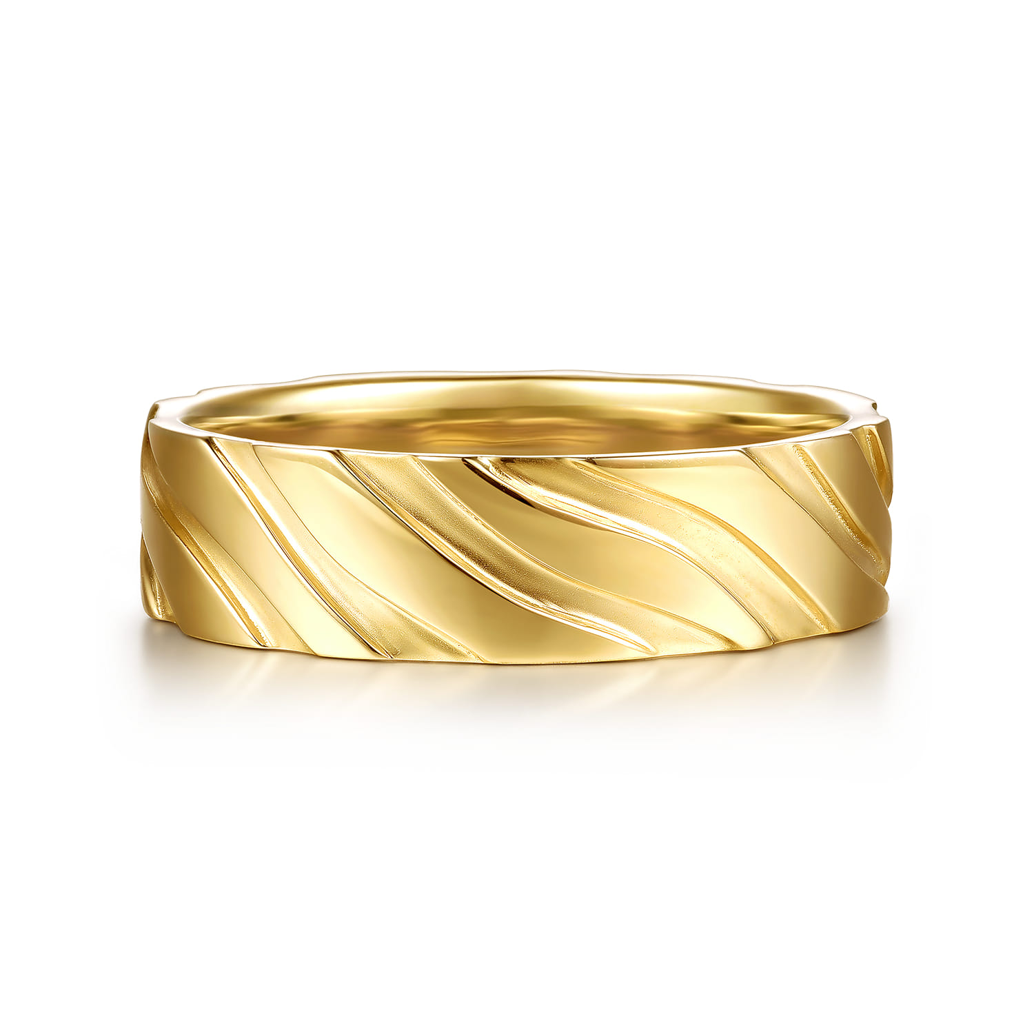14K Yellow Gold 6mm - Men's Wedding Band in Sand Blast Finish - Shot 1