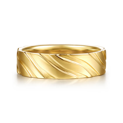 14K Yellow Gold 6mm - Men's Wedding Band in Sand Blast Finish