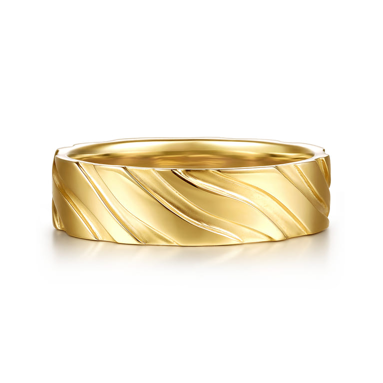 14K Yellow Gold 6mm - Men's Wedding Band in Sand Blast Finish - Shot 1