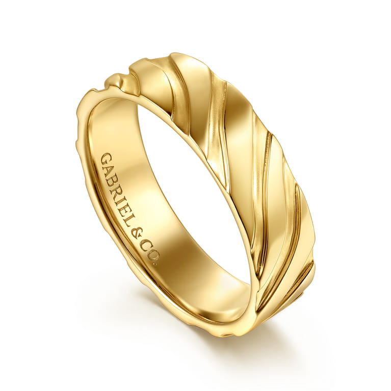 14K Yellow Gold 6mm - Men's Wedding Band in Sand Blast Finish - Shot 3