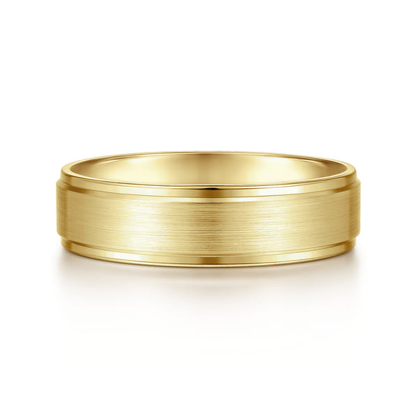 Yellow Gold Beveled Edge Men's Wedding Band in Satin Finish