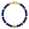 14K Yellow Gold 6mm Lapis and Sapphire Beaded Bracelet with Evil eye