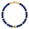 14K Yellow Gold 6mm Lapis and Sapphire Beaded Bracelet with Evil eye