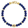 14K Yellow Gold 6mm Lapis and Sapphire Beaded Bracelet with Evil eye