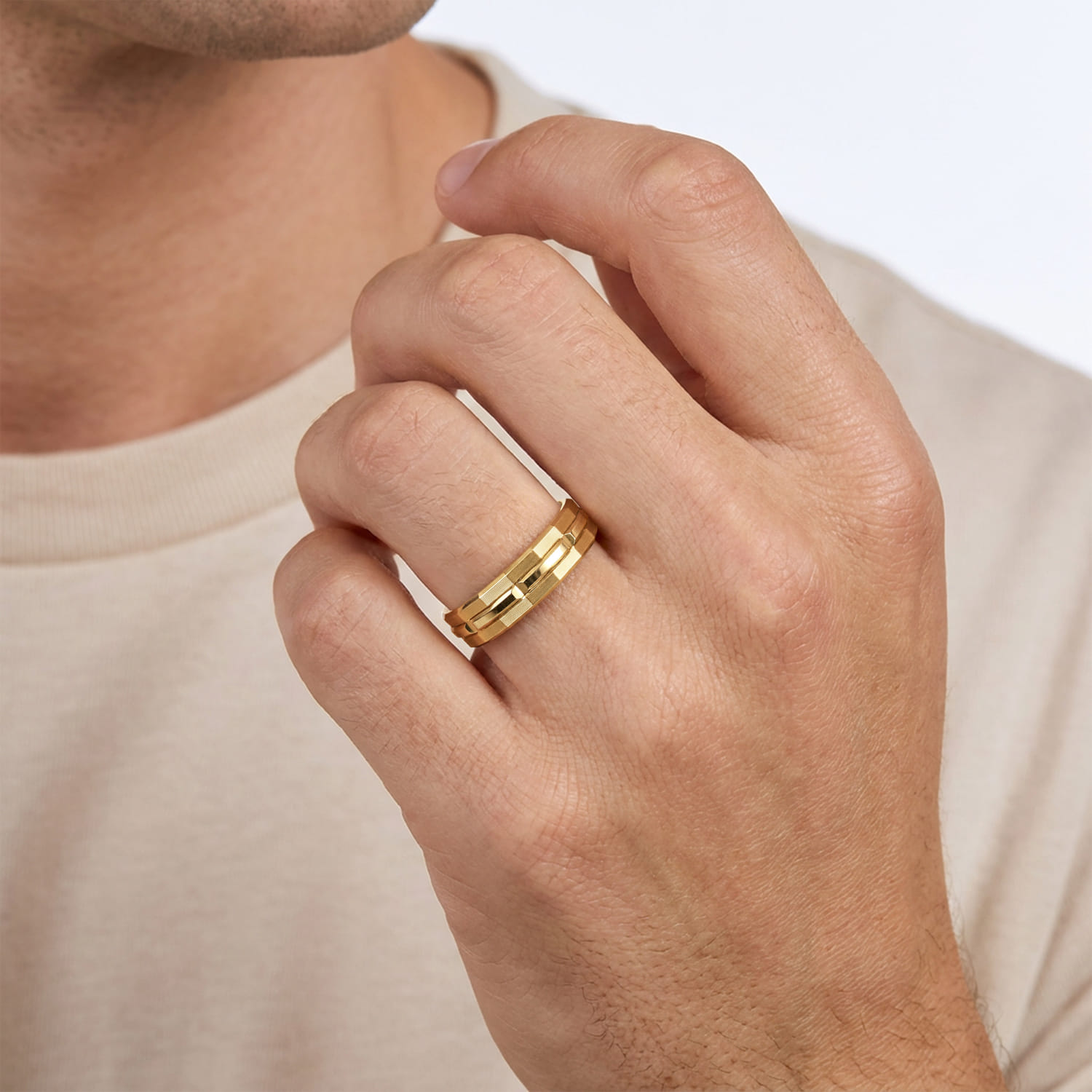 14K Yellow Gold 6mm Men's Ring Brush Finish in Satin Finish - Shot 5
