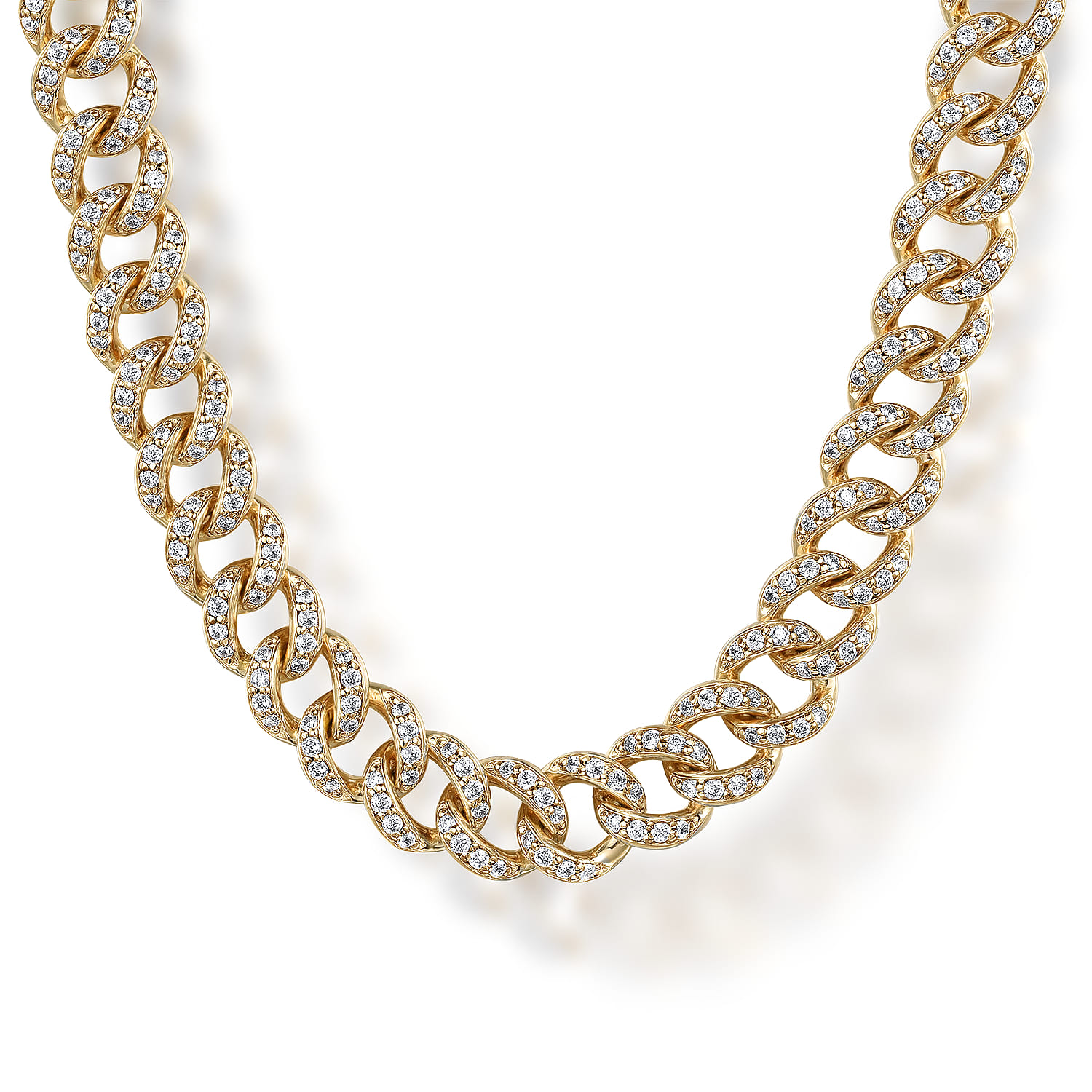 14K Yellow Gold 6mm Solid Cuban Link Chain Diamond Necklace