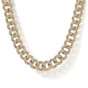 14K Yellow Gold 6mm Solid Cuban Link Chain Diamond Necklace