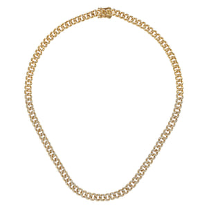 14K Yellow Gold 6mm Solid Cuban Link Chain Diamond Necklace