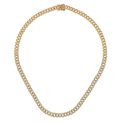 14K Yellow Gold 6mm Solid Cuban Link Chain Diamond Necklace