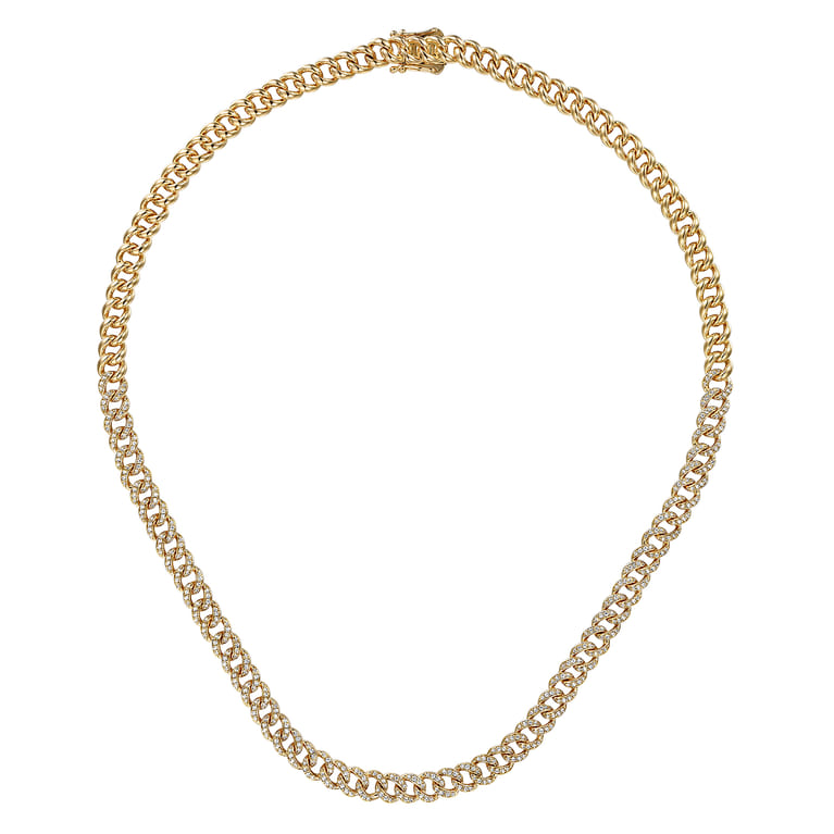14K Yellow Gold 6mm Solid Cuban Link Chain Diamond Necklace - 2 ct - Shot 2