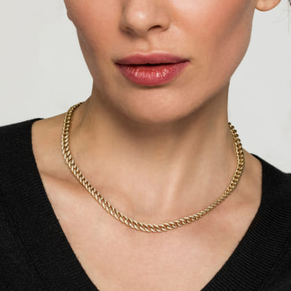 14K Yellow Gold 6mm Solid Cuban Link Chain Diamond Necklace