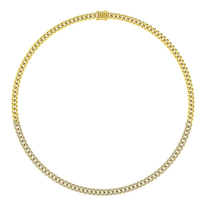 14K Yellow Gold 6mm Solid Cuban Link Chain Diamond Necklace