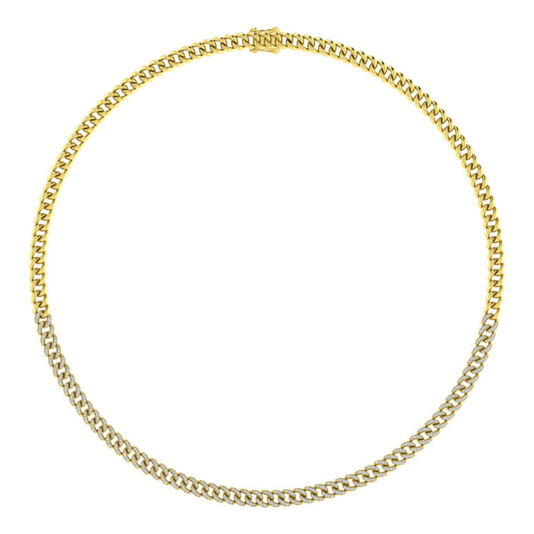 14K Yellow Gold 6mm Solid Cuban Link Chain Diamond Necklace - 2 ct - Shot 2