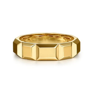 14K Yellow Gold 6mm Square Mens Ring in High Polished Finish