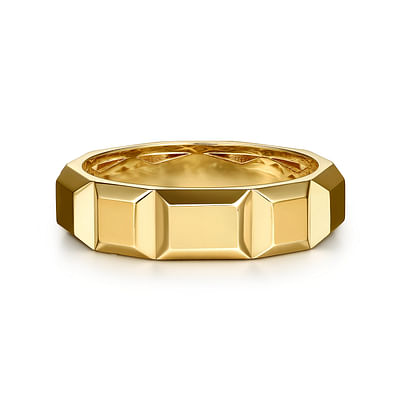 14K Yellow Gold 6mm Square Mens Ring in High Polished Finish
