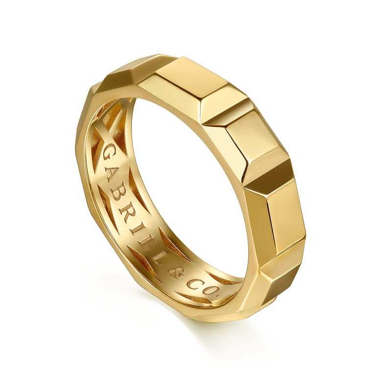 14K Yellow Gold 6mm Square Mens Ring in High Polished Finish - Shot 3
