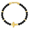 14K Yellow Gold 6mm Titanium Beaded Bracelet with Cross