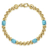 14K Yellow Gold 6mm ball and Turquoise Cylinder Beaded Bracelet