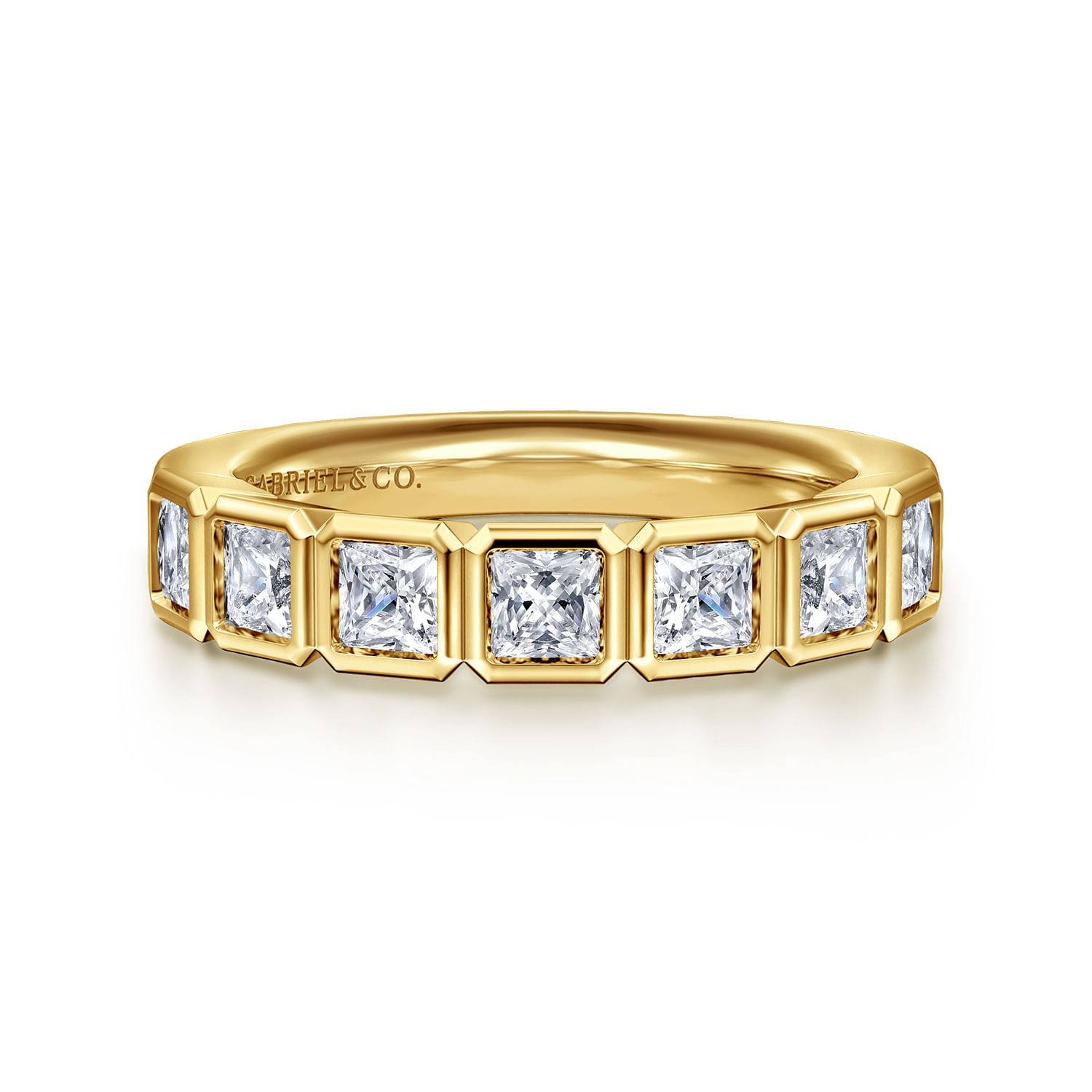 14K Yellow Gold 7 Stone Bezel Princess Cut Diamond Anniversary Band