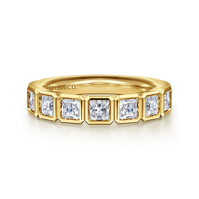 14K Yellow Gold 7 Stone Bezel Princess Cut Diamond Anniversary Band