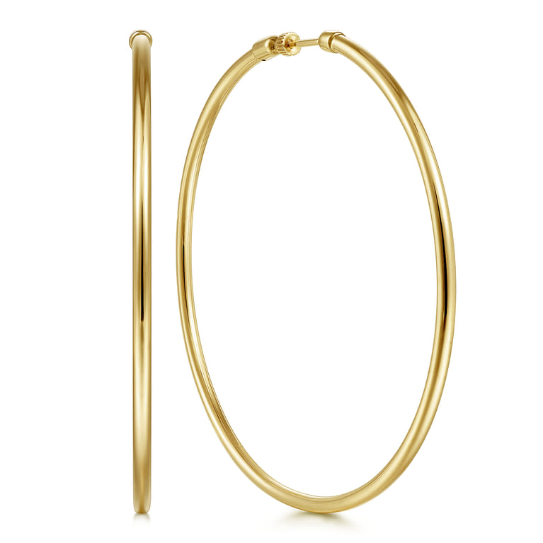 14K Yellow Gold 70 mm Classic Hoop Earrings - Shot 1