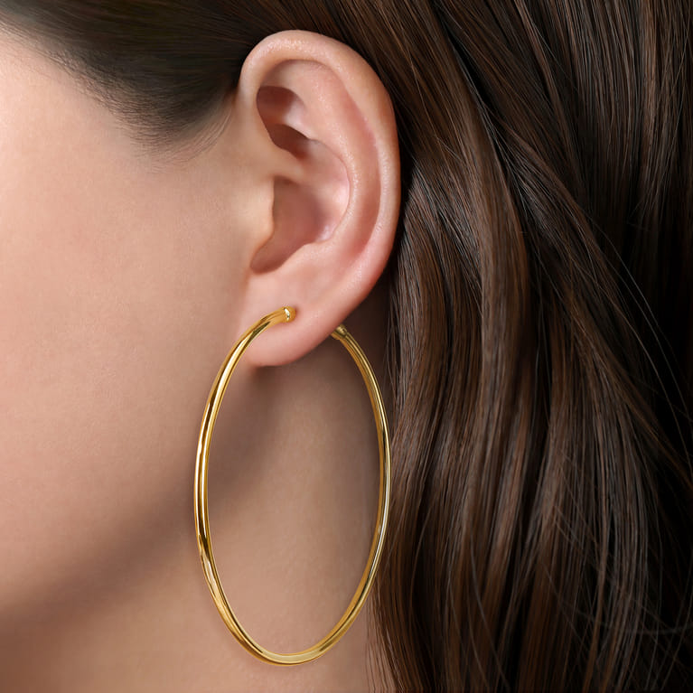 14K Yellow Gold 70 mm Classic Hoop Earrings - Shot 2